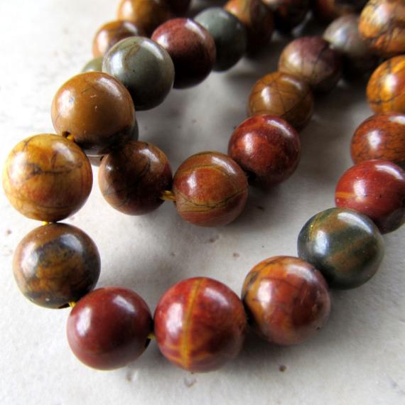 Jasper Beads 8mm Smooth Round Natural Picasso Jasper Multicolored Rounds - 8 Inch Strand