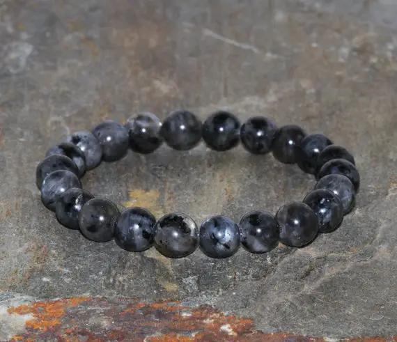 8mm Black Labradorite Stacking Bracelet Yoga Bracelet Labradorite Jewelry Protection Healing Crystals Meditation Wrist Mala Beads Yogi Gift
