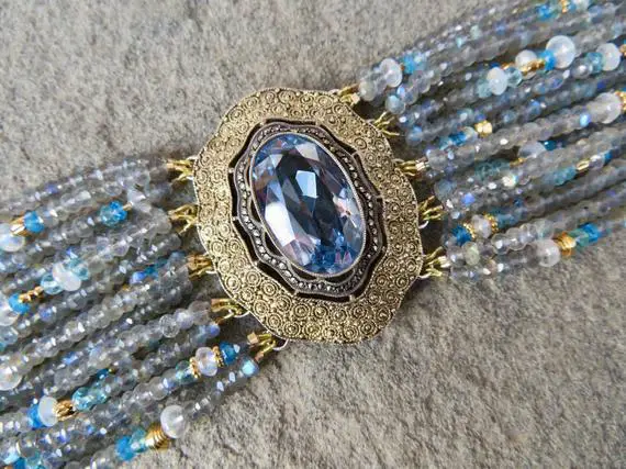 Theodor Fahrner Jewelry, Multi Strand Gemstone Bracelet, Labradorite Bracelet