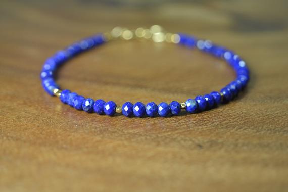 Dainty Lapis Lazuli Stacking Bracelet In Sterling Silver, 14k Gold Fill // Minimalist // December Birthstone // 9th Anniversary // Healing
