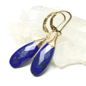 Genuine Lapis Lazuli Earrings Gold Filled or Sterling Silver wire wrapped natural blue gemstone boho dangle drops December birthstone 6109 | Natural genuine Gemstone earrings. Buy crystal jewelry, handmade handcrafted artisan jewelry for women.  Unique handmade gift ideas. #jewelry #beadedearrings #beadedjewelry #gift #shopping #handmadejewelry #fashion #style #product #earrings #affiliate #ad