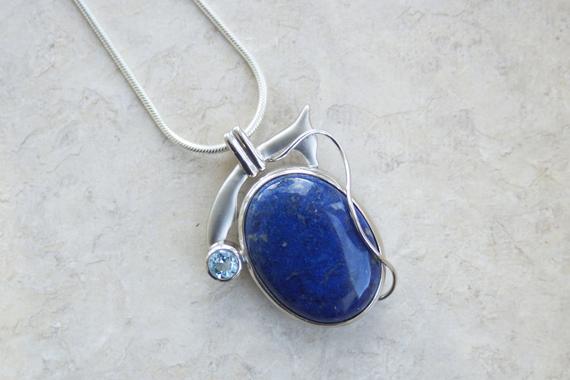 Large Blue Lapis Lazuli Sterling Silver Pendant // Lapis Lazuli Jewelry // Blue Lapis Gemstone Pendant Silver // Blue Gemstone Pendant