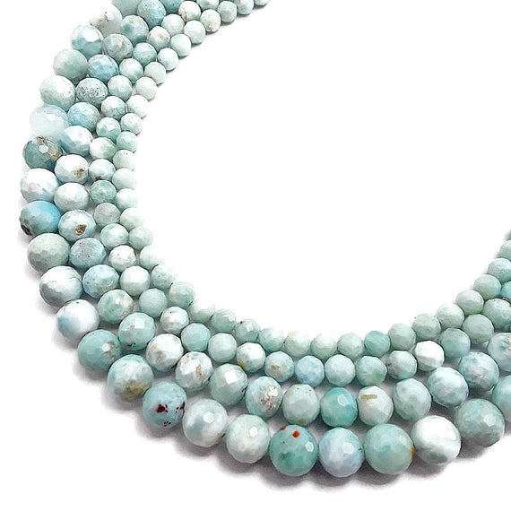 High Grade Natural Larimar Faceted Round Beads 5mm 6mm 7mm 8mm 10mm 15.5" Strand