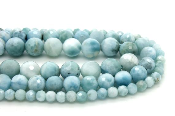 Natural Larimar Beads, High Quality Genuine Blue Larimar Natural Gemstone Faceted Round Sphere Stone Gemstone - Rnf98