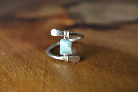 Larimar Ring In Sterling Silver, 14k Gold Fill // Healing Crystal Ring // Bohochic Ring // Wire Wrapped Gemstone Ring // Natural Larimar