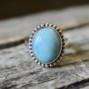 Shop Larimar Rings! Larimar ring , statement ring , 925 sterling silver , Larimar gemstone silver ring , women jewellery gift #R48 | Natural genuine Larimar rings, simple unique handcrafted gemstone rings. #rings #jewelry #shopping #gift #handmade #fashion #style #affiliate #ad