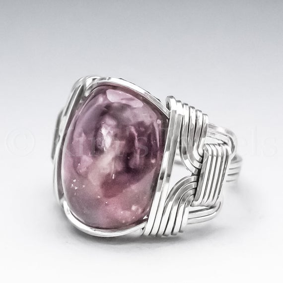 Lepidolite & Rubellite Sterling Silver Wire Wrapped Gemstone Cabochon Ring - Optional Oxidation/antiquing - Made To Order, Ships Fast!