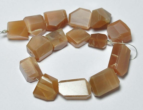 Natural Peach Moonstone Nuggets Beads 8x11mm To 11x14mm Faceted Nugget Gemstone Beads Genuine Moonstone Beads (6.5 Inches Strand) No3499
