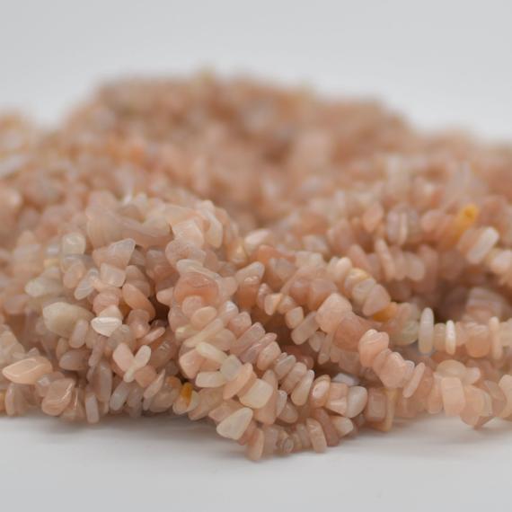 Natural Peach Moonstone Semi-precious Gemstone Chips Nuggets Beads - 5mm - 8mm, 32" Strand