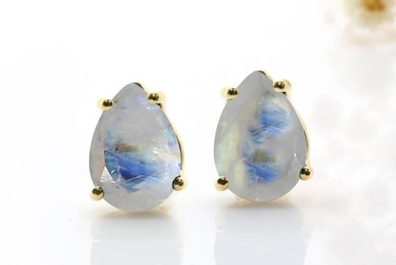 Moonstone Rainbow Earrings · Gold Earrings · Drop Earrings · Post Earrings · Rose Gold Earrings · Custom Earrings · Gemstone Earrings