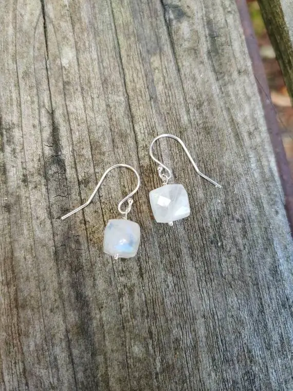 Flashy Moonstone Earrings.  Silver, Gold, And Rose Gold Available
