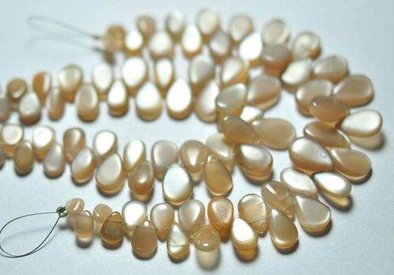 Natural Peach Moonstone Beads 5x7mm To 8x12mm Smooth Pear Briolettes  Gemstone Beads Superb Moonstone Stone Beads - 6.5 Inches Strand No3858
