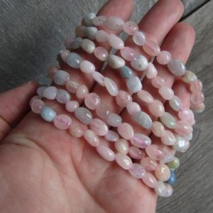 Morganite with Beryl Stretchy String Oval Bracelet G16 | Natural genuine Morganite bracelets. Buy crystal jewelry, handmade handcrafted artisan jewelry for women.  Unique handmade gift ideas. #jewelry #beadedbracelets #beadedjewelry #gift #shopping #handmadejewelry #fashion #style #product #bracelets #affiliate #ad