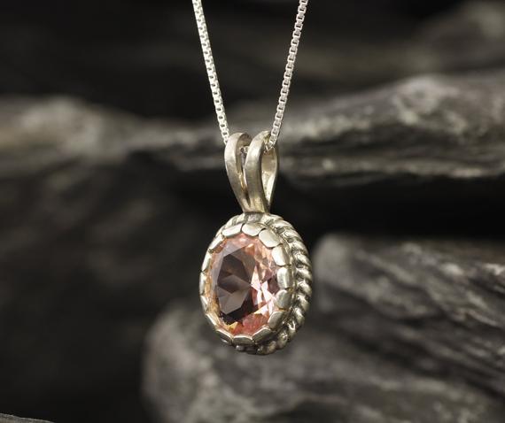 Morganite Necklace, Created Morganite Necklace, Pink Gemstone Necklace, Small Oval Pendant, Dainty Pink Pendant, Adina Stone
