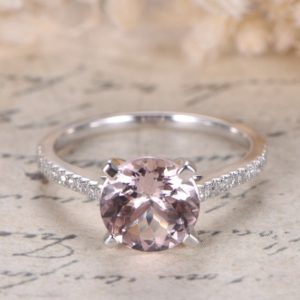 Morganite Engagement Ring White Gold Diamond Wedding Band 8mm Solitaire Ring Anniversary Gift for Women 14K | Natural genuine Array rings, simple unique alternative gemstone engagement rings. #rings #jewelry #bridal #wedding #jewelryaccessories #engagementrings #weddingideas #affiliate #ad