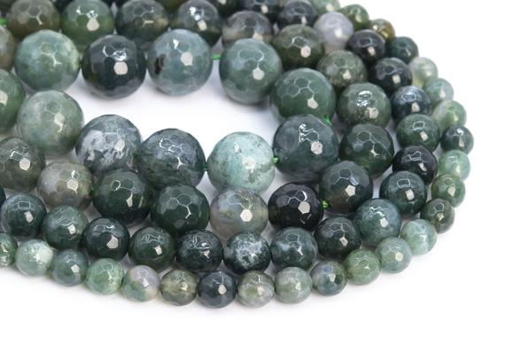 Genuine Natural Botanical Moss Agate Loose Beads Micro Faceted Round Shape 6mm 8mm 10mm 12mm