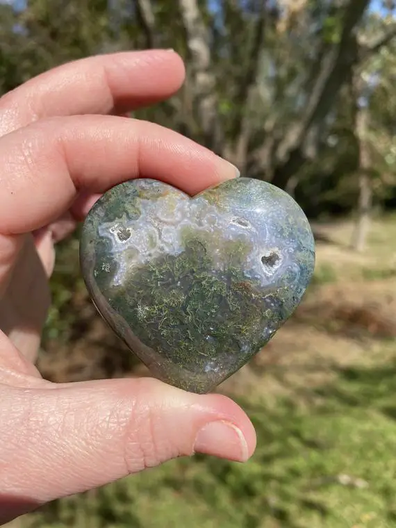 Moss Agate Crystal Heart - Natural Druzy Vugs - Reiki Charged  - Earth Energy - Nature Spirits - Mother Nature - Connect With Nature