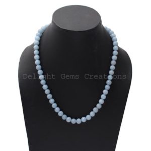 Shop Angelite Necklaces! Natural Angelite Beaded Necklace, 8mm Smooth Round Angelite Beads Necklace, Angelite Gemstone Necklace 18 Inch, Blue Angelite Bead Jewelry | Natural genuine Angelite necklaces. Buy crystal jewelry, handmade handcrafted artisan jewelry for women.  Unique handmade gift ideas. #jewelry #beadednecklaces #beadedjewelry #gift #shopping #handmadejewelry #fashion #style #product #necklaces #affiliate #ad