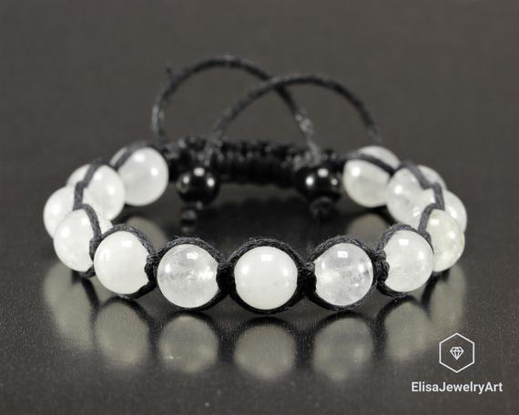 Natural Selenite Beads Bracelet Macrame Adjustable Bracelet Healing Gemstone Crystal Macrame Bracelet Healing Energy Yoga Gift For Him
