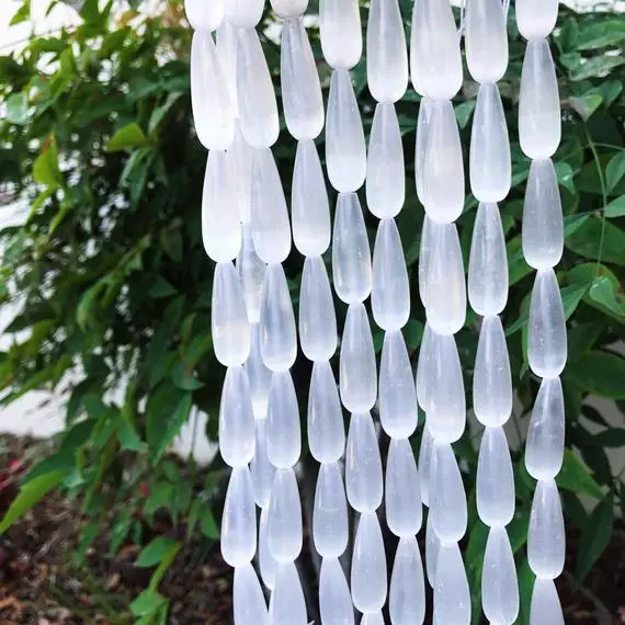 Natural Selenite Smooth Teardrop Beads 8x20mm 10x30mm 15.5" Strand