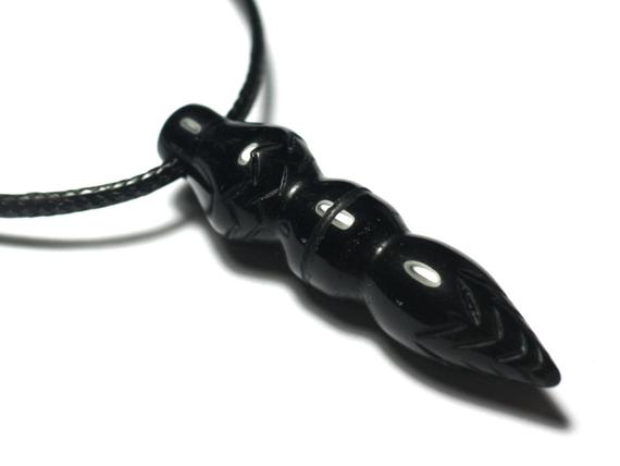Collier Pendentif Pendule Egyptien Thot Gravé En Pierre - Obsidienne Noire 45mm