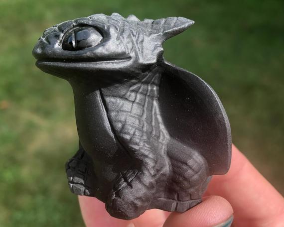 Black Obsidian Toothless Dragon Carving  Crystal Httyd Figurine #1