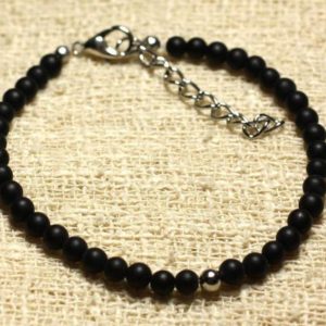 925 sterling silver and semi precious black Onyx bracelet 4mm matte | Natural genuine Array bracelets. Buy crystal jewelry, handmade handcrafted artisan jewelry for women.  Unique handmade gift ideas. #jewelry #beadedbracelets #beadedjewelry #gift #shopping #handmadejewelry #fashion #style #product #bracelets #affiliate #ad