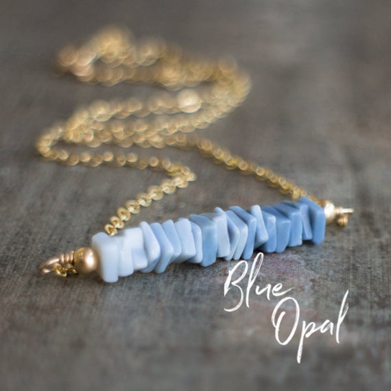 Blue Opal Necklace, Blue Ombre Bar Necklace, October Birthday Gifts For Her