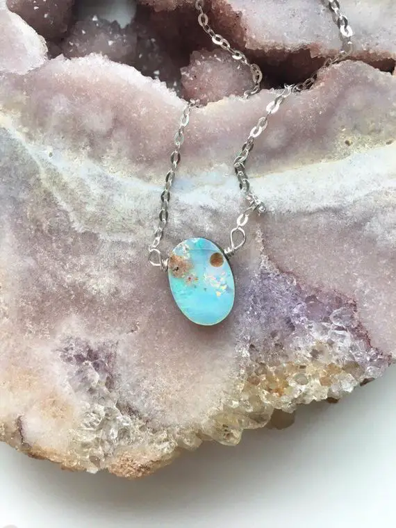 Opal Necklace Silver - Opal Jewelry - Crystal Necklace - October Birthstone Necklace - Gift For Mom