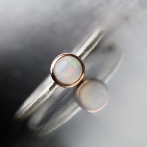 Tiny White Opal Stackable Ring 14K Rose Gold Silver Band Cute Color Speckle October Birthstone Round Cabochon Delicate Boho Gift – Lil Flash | Natural genuine Array jewelry. Buy crystal jewelry, handmade handcrafted artisan jewelry for women.  Unique handmade gift ideas. #jewelry #beadedjewelry #beadedjewelry #gift #shopping #handmadejewelry #fashion #style #product #jewelry #affiliate #ad