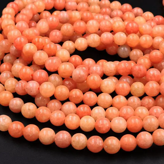 Genuine Natural Peach Orange Calcite Beads 6mm 8mm 10mm 12mm Round Smooth Plain Gemstone 15.5" Strand