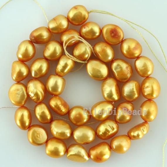 8-9mm Bright Golden Natural Freshwater Nugget Pearl Beads, Irregular Shape Loose Pearl Strand, Wedding Jewelry, Jewelry Making--36pcs--bp010