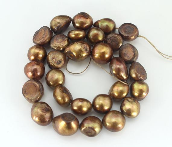 A+ 11-12mm Brown Baroque Pearl Beads,nugget  Copper Freshwater Pearl Beads,loose Pearl Beads For Jewelry Making -14.3inches-np42