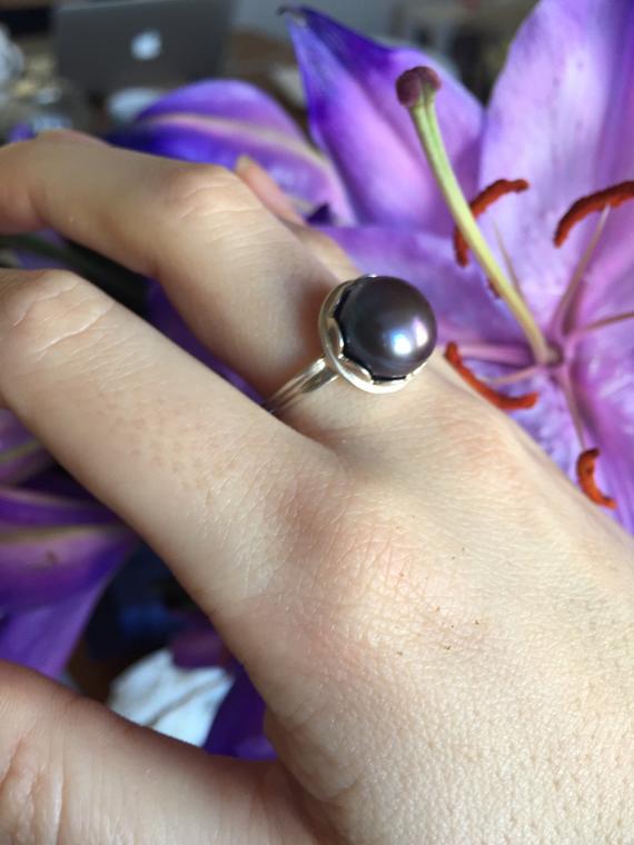 Large Black Pearl Ring, Black Pearl, Real Pearl Ring, June Birthstone Rings, Pearl Engagement Ring, Vintage Pearl Rings, Black Pearl Ring