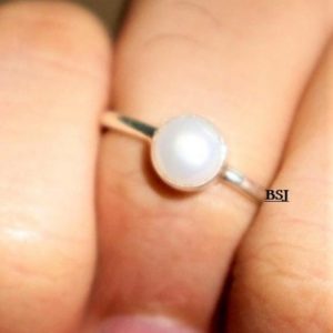 Shop Pearl Rings! White Pearl Ring, Round Pearl Ring, 925 Silver Pearl Ring, Dainty Pearl Ring, Stacking Ring, Gift for her, Handmade Silver Ring, Christmas | Natural genuine Pearl rings, simple unique handcrafted gemstone rings. #rings #jewelry #shopping #gift #handmade #fashion #style #affiliate #ad