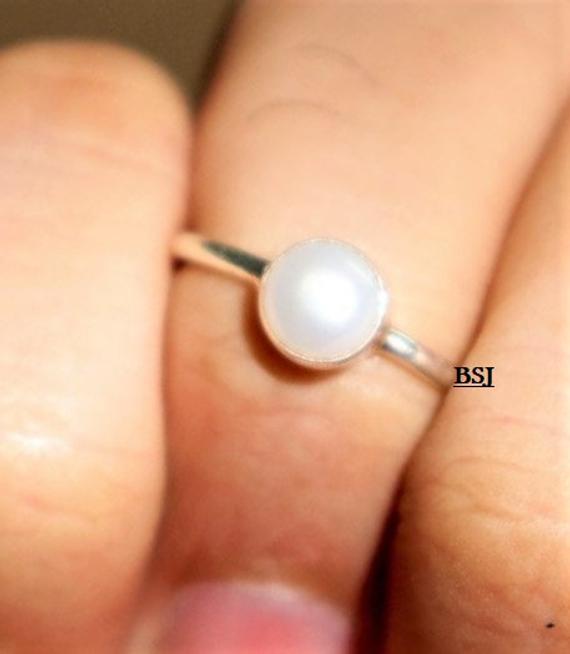 White Pearl Ring, Round Pearl Ring, 925 Silver Pearl Ring, Dainty Pearl Ring, Stacking Ring, Gift For Her, Handmade Silver Ring, Christmas