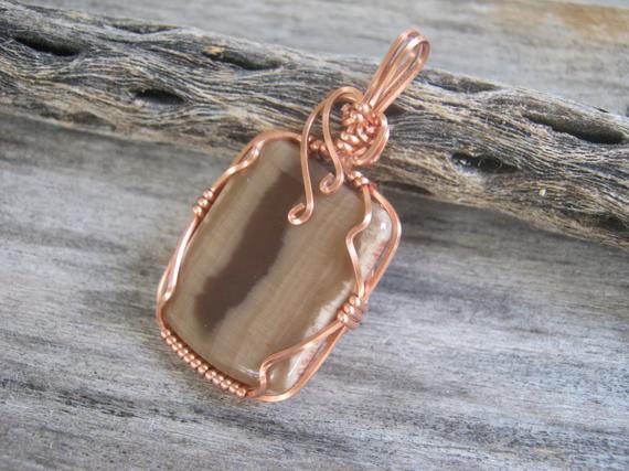 Petrified Wood Pendant, Wire Wrapped In Copper, Heart & Root Chakra Pendant, Natural Brown And Tan Fossil, Ready To Ship