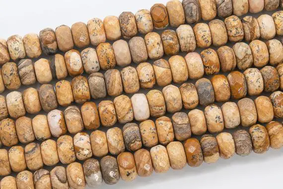 Genuine Natural Brown Picture Jasper Loose Beads Faceted Rondelle Shape 10x6mm