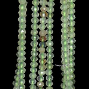 Shop Prehnite Faceted Beads! 4x3mm Moss Pond Prehnite Gemstone Green Faceted Rondelle 4x3mm Loose Beads 16 inch Full Strand (90142390-343) | Natural genuine faceted Prehnite beads for beading and jewelry making.  #jewelry #beads #beadedjewelry #diyjewelry #jewelrymaking #beadstore #beading #affiliate #ad