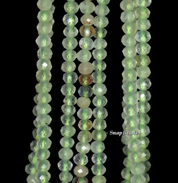 4x3mm Moss Pond Prehnite Gemstone Green Faceted Rondelle 4x3mm Loose Beads 16 Inch Full Strand (90142390-343)