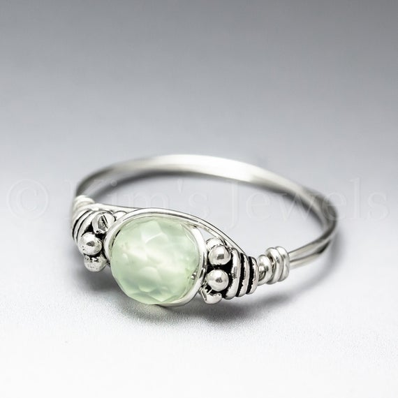 Prehnite Faceted Bali Sterling Silver Wire Wrapped Gemstone Bead Ring - Made To Order, Ships Fast!