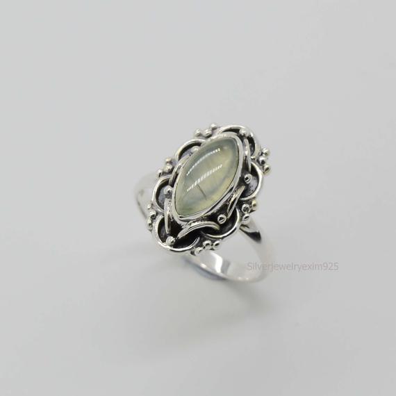 Prehnite Ring | 925 Silver Ring | Prehnite Stone | 6x12 Mm Marquise Prehnite Ring | Green Prehnite Gemstone Ring | Oxidized Ring | Gift Item