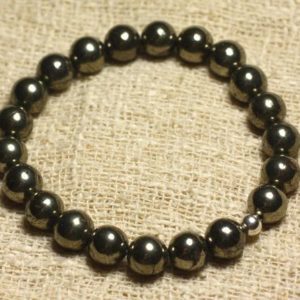 Shop Pyrite Bracelets! Bracelet 925 sterling silver and beads of stone Pyrite 8mm | Natural genuine Pyrite bracelets. Buy crystal jewelry, handmade handcrafted artisan jewelry for women.  Unique handmade gift ideas. #jewelry #beadedbracelets #beadedjewelry #gift #shopping #handmadejewelry #fashion #style #product #bracelets #affiliate #ad