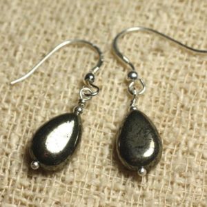 Shop Pyrite Earrings! Earrings 925 Silver – Gold Pyrite drop 12x8mm | Natural genuine Pyrite earrings. Buy crystal jewelry, handmade handcrafted artisan jewelry for women.  Unique handmade gift ideas. #jewelry #beadedearrings #beadedjewelry #gift #shopping #handmadejewelry #fashion #style #product #earrings #affiliate #ad