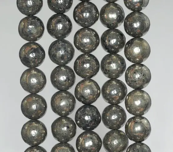 10mm Dark Pyrite Gemstone Grade Ab Round Loose Beads 15.5 Inch Full Strand (90187398-719b)