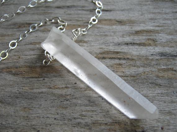 Quartz Crystal Necklace, Raw Quartz Point Necklace, Sterling Silver Bar Jewelry, Minimalist Necklace, Choose Length, Ready To Ship Qss1