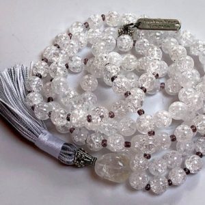 Himalayan Crackled Crystal Quartz knotted mala beads Necklace 8 mm Natural Genuine 108 beads Third Eye Chakra Nirvana Quartz Jaap Japa Mala | Natural genuine Quartz necklaces. Buy crystal jewelry, handmade handcrafted artisan jewelry for women.  Unique handmade gift ideas. #jewelry #beadednecklaces #beadedjewelry #gift #shopping #handmadejewelry #fashion #style #product #necklaces #affiliate #ad