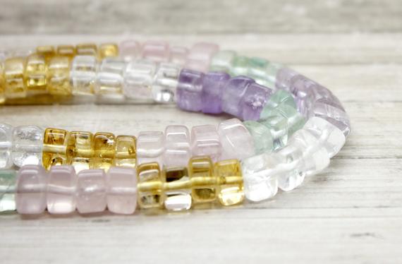 Rainbow Quartz Beads, Multi-color Natural Quartz Transparent Triangle Heishi Gemstone Beads (4mm X 6mm, 5mm X 8mm, 7mm X 10mm) - Pg155