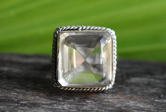 925 Silver Natural Crystal Quartz Ring-crystal Quartz Ring-faceted Crystal Quartz Ring-handmade Ring-ring For Women-design Ring