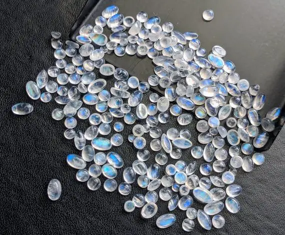 2-6mm Rainbow Moonstone Cabochons, Mix Shape Moonstone Flat Back Cabochons, Fire Rainbow Moonstone Jewelry (5 Cts To 10 Cts Options)- Pdg215